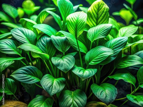 Stunning Anubias Coffeefolia close-up.  High-res PNG image ideal for fashion or design projects. photo