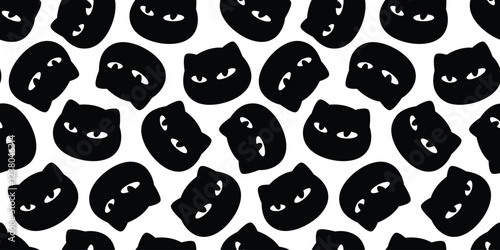 cat seamless pattern black kitten face head calico neko vector pet cartoon doodle gift wrapping paper tile background repeat wallpaper scarf isolated illustration design
