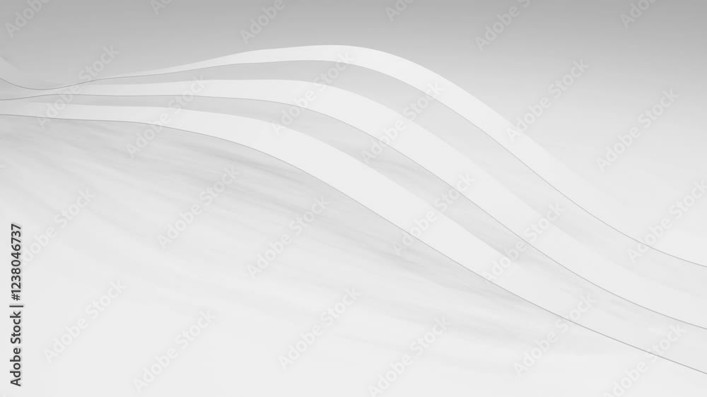 white smooth ribbons bend on white background. light monochromatic background. 3d render looped animation