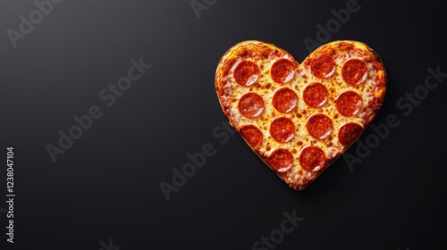 Heart-shaped pepperoni pizza kitchen table food photography cozy atmosphere top-down view love for food