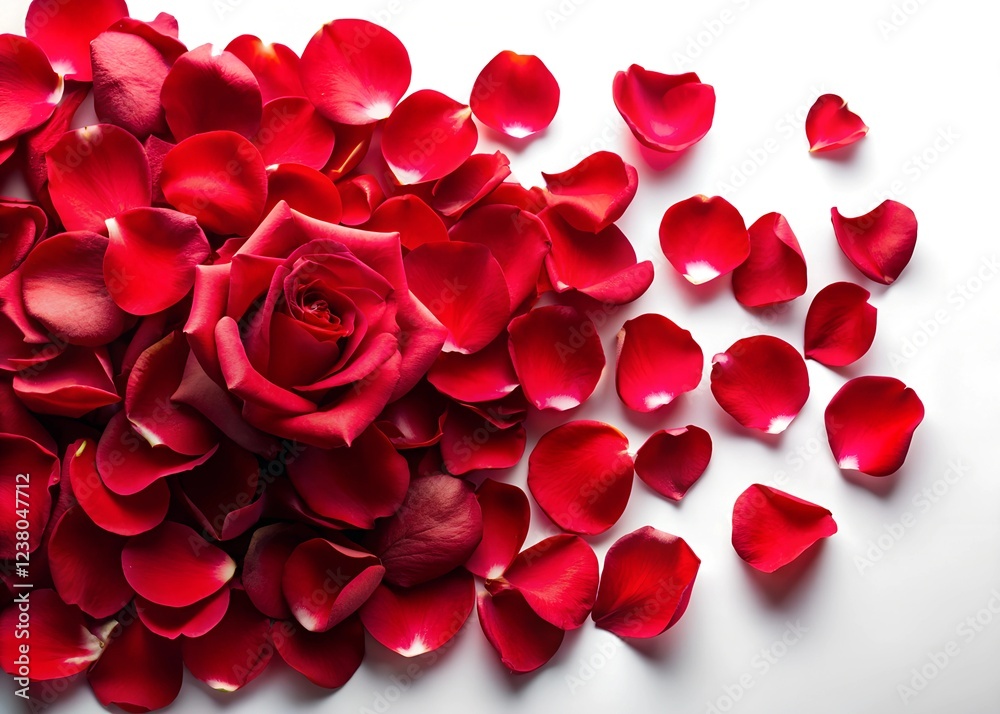 Beautiful red rose petals with white background, high-quality format for floral design projects, romantic themes, and elegant decor Beautiful red rose petals with white background, high-quality format for floral design projects, romantic themes, and elegant decor