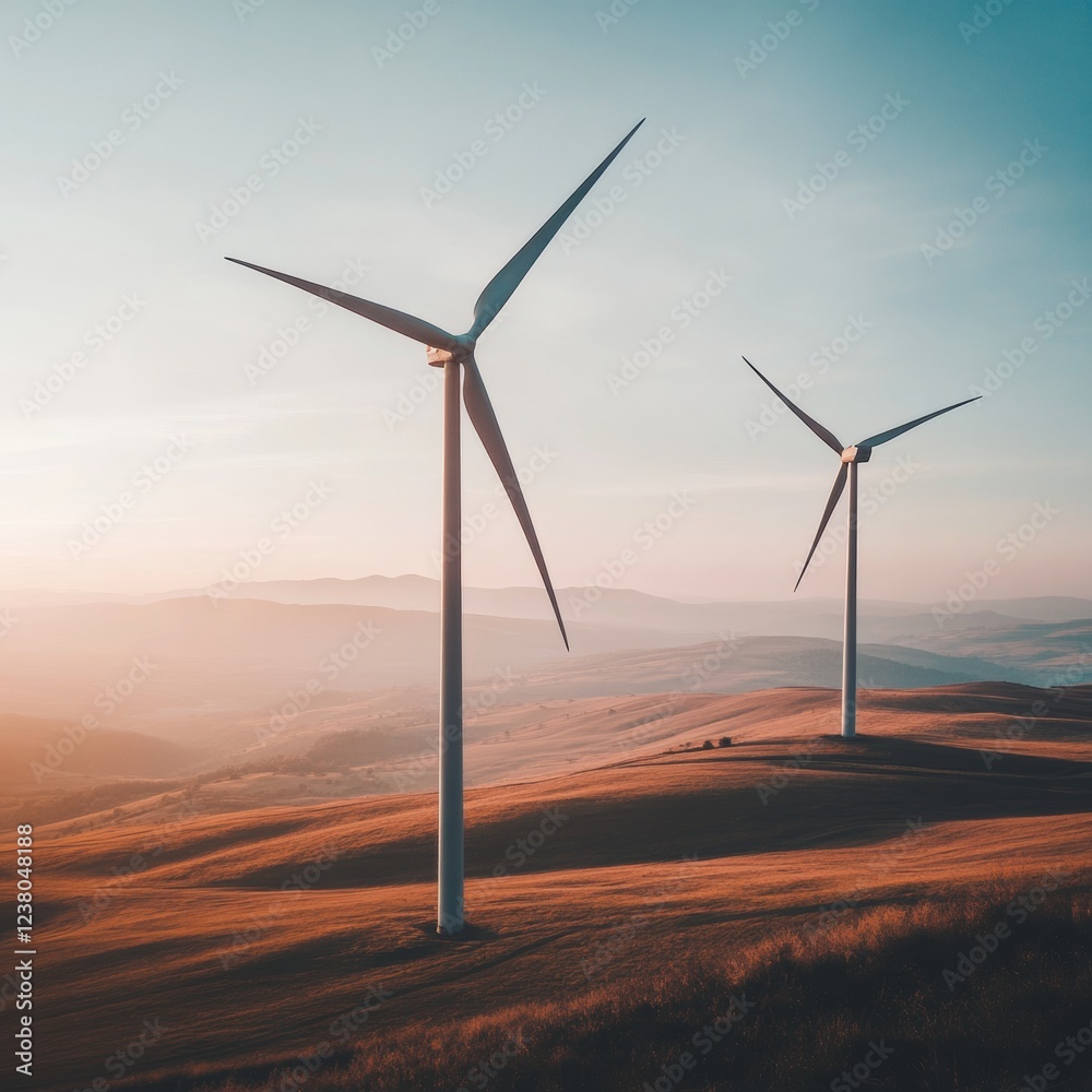 Golden Hour Wind Turbines Serene Silhouettes Against Mountainous Horizon - Renewable Energy Impact and Eco-Conscious Marketing for Sustainable Power Solutions Golden Hour Wind Turbines Serene Silhouettes Against Mountainous Horizon - Renewable Energy Impact and Eco-Conscious Marketing for Sustainable Power Solutions