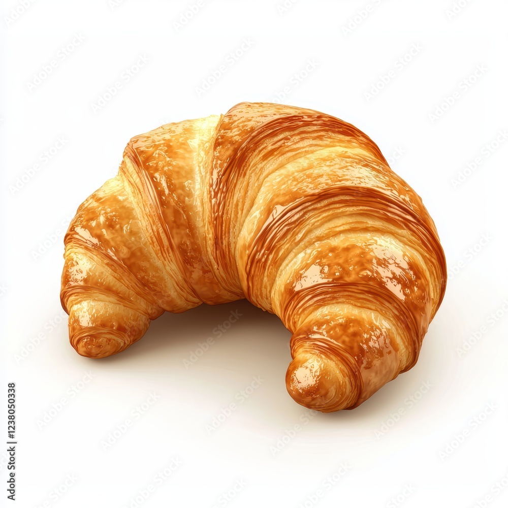Golden-brown croissant with butter, centered on a clean white background Golden-brown croissant with butter, centered on a clean white background