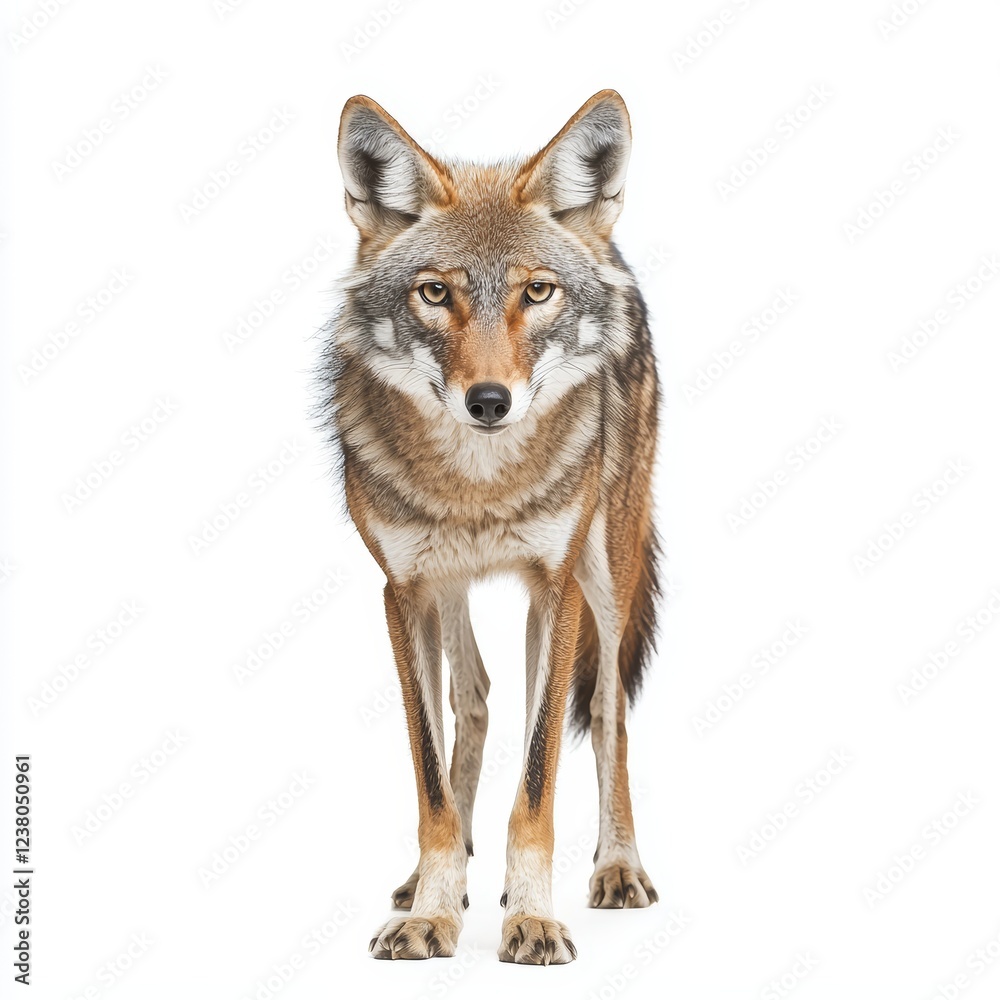 Coyote isolated on white background for wildlife and nature marketing campaigns Coyote isolated on white background for wildlife and nature marketing campaigns