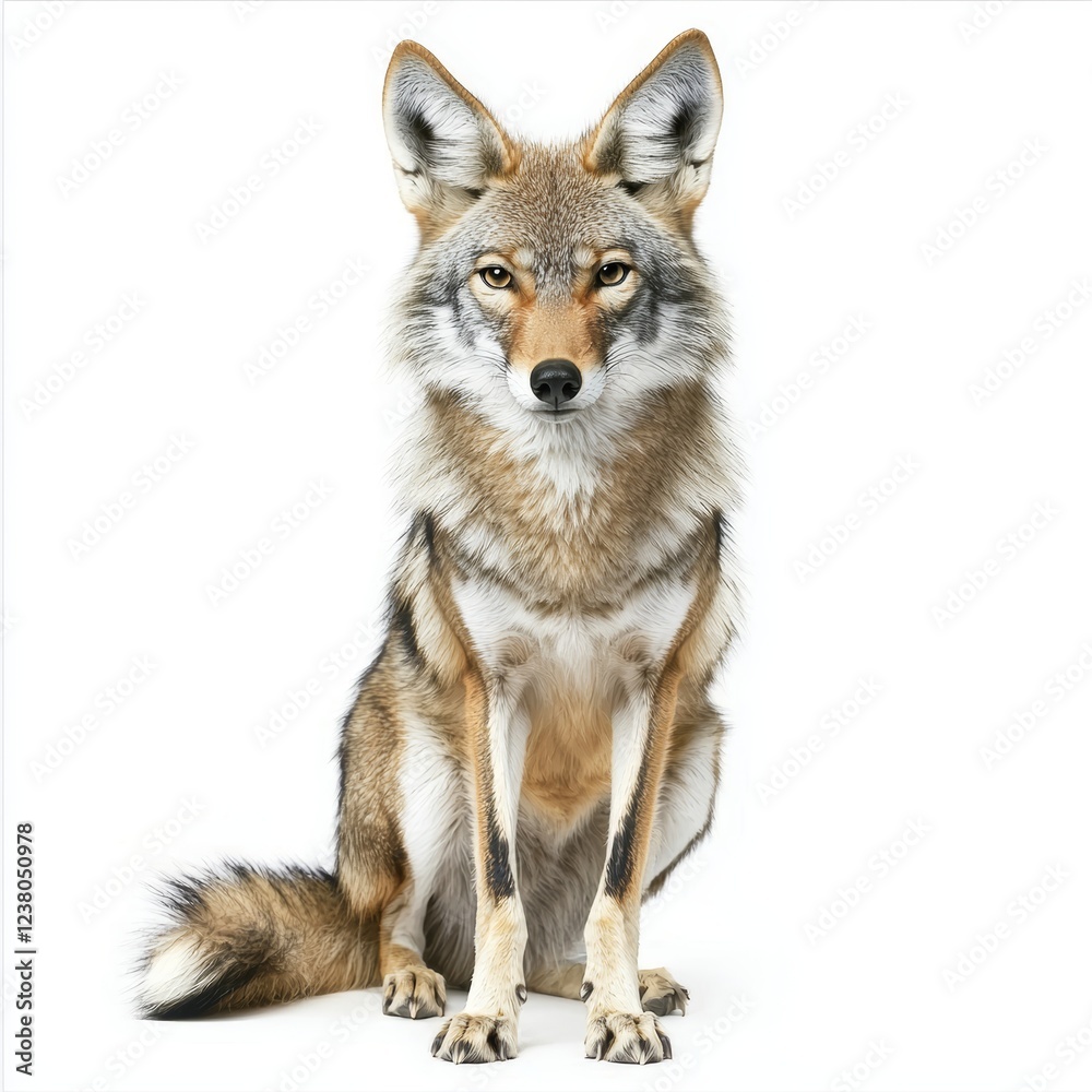 Obraz premium Coyote isolated on white background for wildlife marketing campaigns