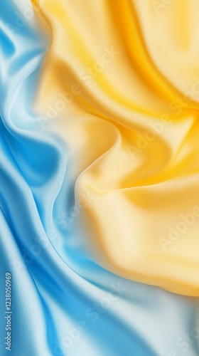 Silky Blue and Yellow Fabric with Soft Gradient Folds - Made with Generative AI photo