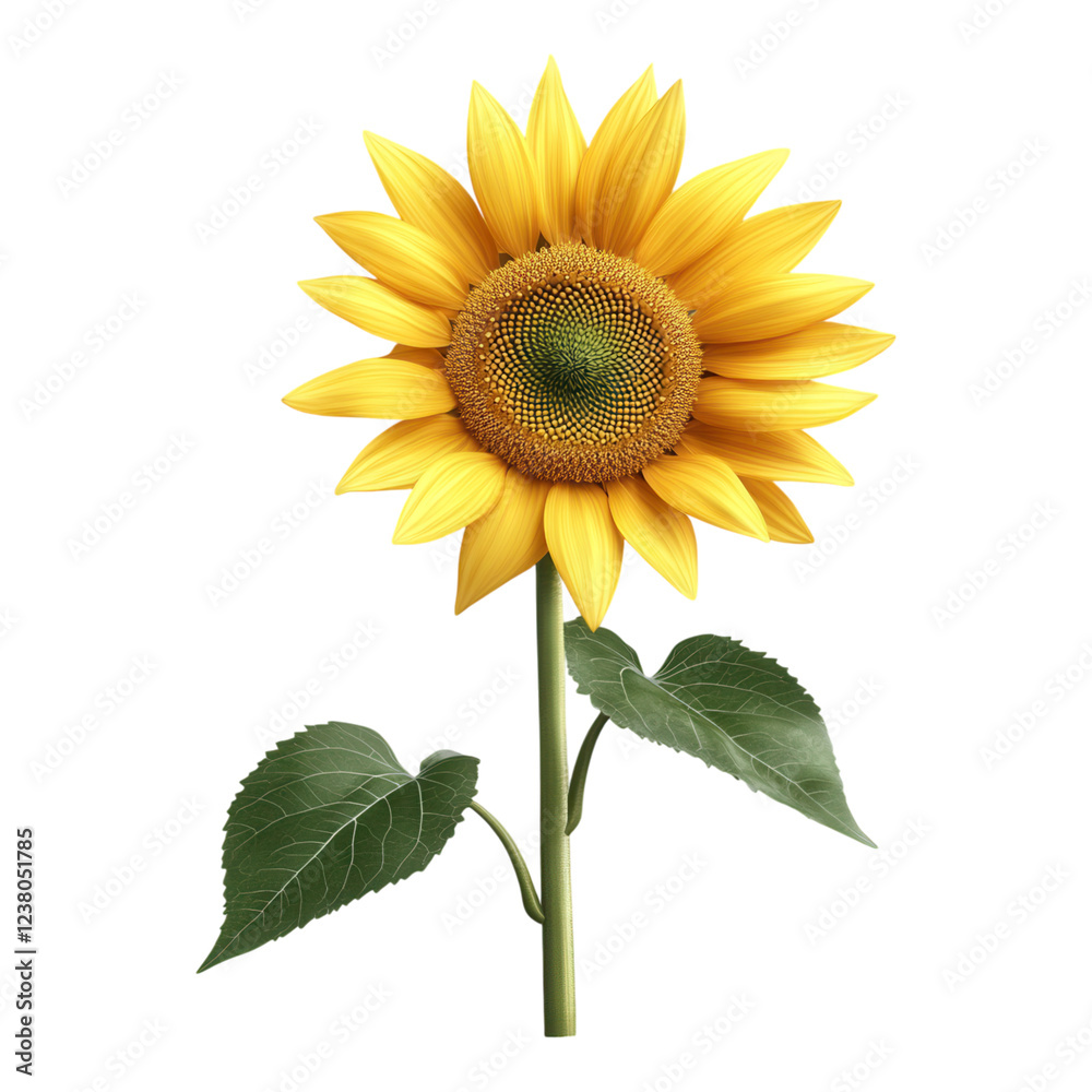 Obraz premium Vibrant sunflower with bright yellow petals, detailed texture, transparent background, ideal for graphic design and digital projects