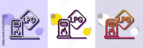 Gas station line icon. Halftone dotted pattern. Gradient icon with grain shadow. Filling station sign. LPG fuel symbol. Line gas station icon. Various designs. Vector