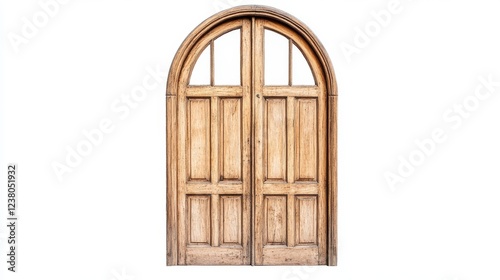 Elegant Classic Wooden Double Door with Arched Top and Intricate Texture