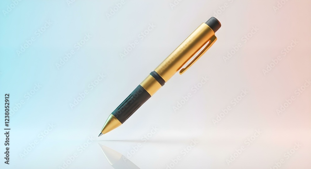 3D floating pen with a modern ergonomic shape, isolated on a bright white background, displaying a glossy surface create with ai 3D floating pen with a modern ergonomic shape, isolated on a bright white background, displaying a glossy surface create with ai
