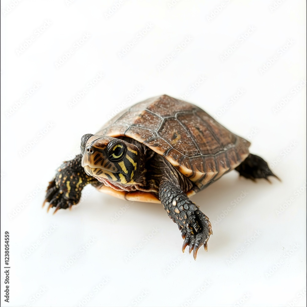 Pond Turtle isolated on white background for wildlife marketing campaigns Pond Turtle isolated on white background for wildlife marketing campaigns