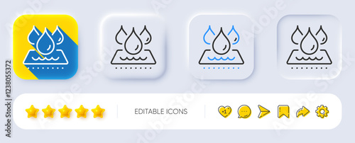 Waterproof line icon. Neumorphic, Flat shadow, 3d buttons. Water resistant sign. Drop protection symbol. Line waterproof icon. Social media icons. Vector