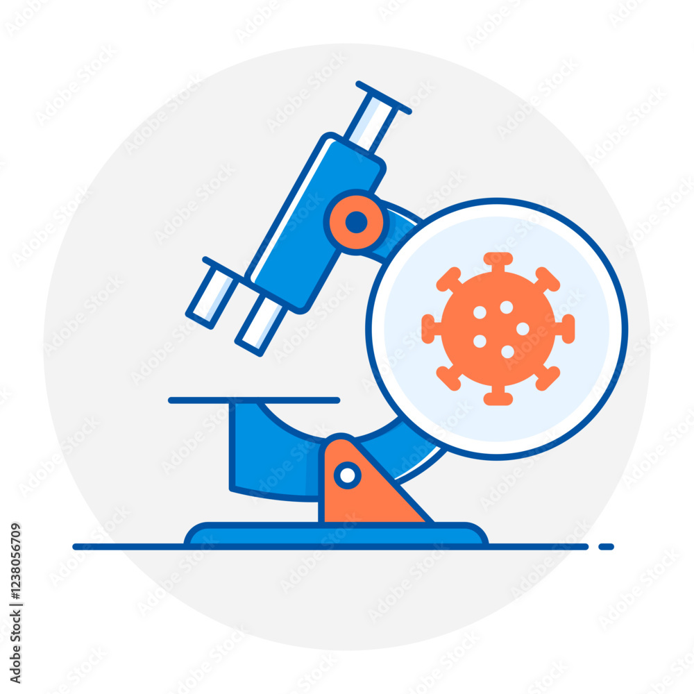 Microscope with Virus Icon, Infectious Disease Study and Medical Research Symbol Microscope with Virus Icon, Infectious Disease Study and Medical Research Symbol