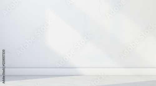 Minimalist white wall with soft shadows, elegant and serene interior design