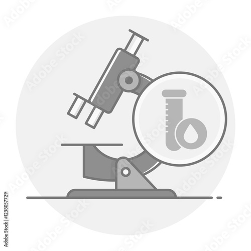 Microscope with Blood Sample Icon, Hematology and Medical Diagnostics Symbol
