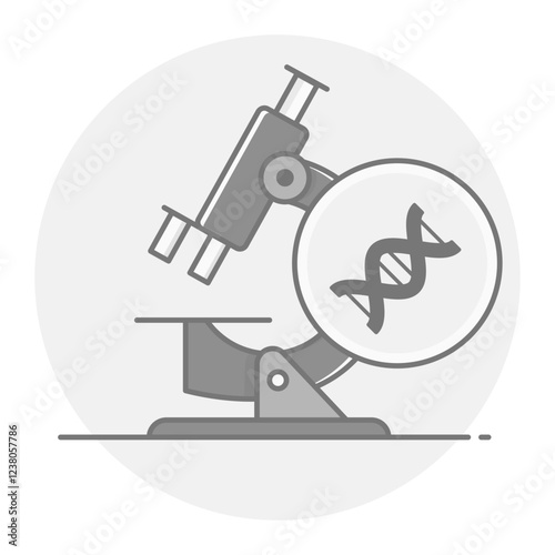 Microscope with DNA Icon, Genetic Research and Biotechnology Symbol