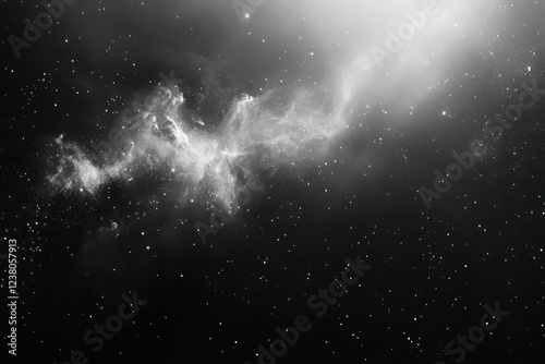 Cosmic nebula exploration outer space black and white imagery ethereal atmosphere wide angle artistic interpretation