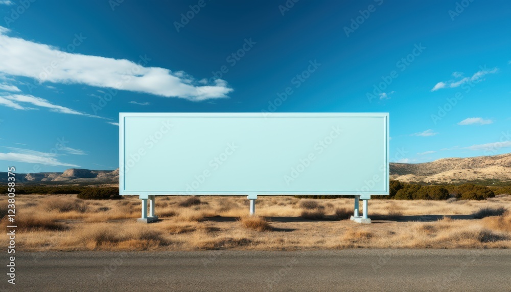 A large billboard is standing in a desert with a clear blue sky above it A large billboard is standing in a desert with a clear blue sky above it
