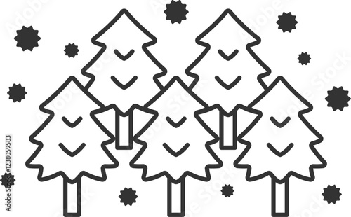 杉の木の花粉のアイコン（線画）のイラスト