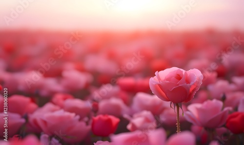  a vast field of red and pink roses in full bloom, Generative AI