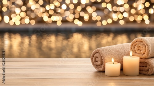 This tranquil spa environment features candles, essential oils, and towels, creating a peaceful atmosphere for relaxation and self-care