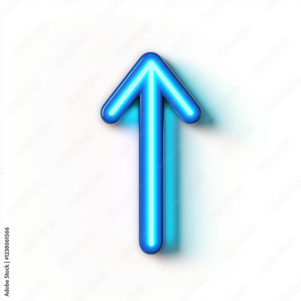 neon blue arrow pointing downward, glowing softly, centered on a clean white background neon blue arrow pointing downward, glowing softly, centered on a clean white background