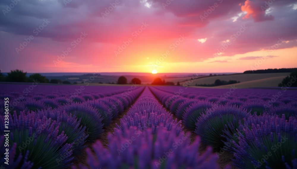 Lavender Sunset: A Serene and Colorful Landscape Lavender Sunset: A Serene and Colorful Landscape