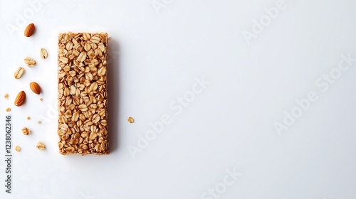A plain granola bar made from mixed grains, nuts, and honey, neatly placed on a plain white background