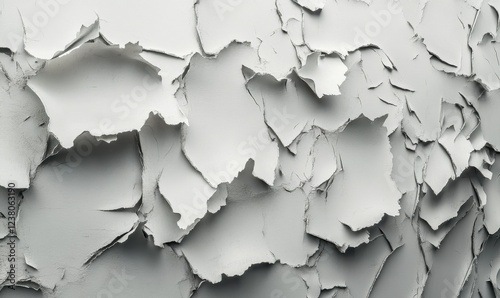 Abstract wall with peeling paint and gray undertones, revealing layers of texture and time photo