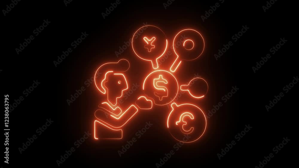 Glowing Neon Money Management Icon, Symbol of Financial Planning and Budgeting, HD Video Motion Graphic Animation on Black Background Glowing Neon Money Management Icon, Symbol of Financial Planning and Budgeting, HD Video Motion Graphic Animation on Black Background