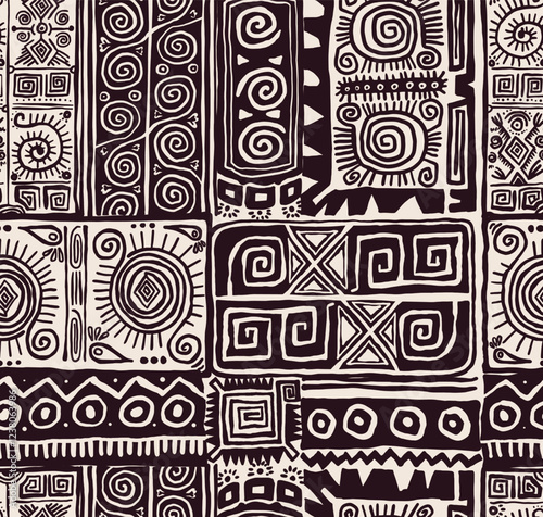 Ethnic symbols, ancient tribal, seamless pattern. Aztec, Mexican, Maya ornaments, seamless background design. Abstract Inca, Peruvian decoration. Hand drawn vector mayan seamless pattern.