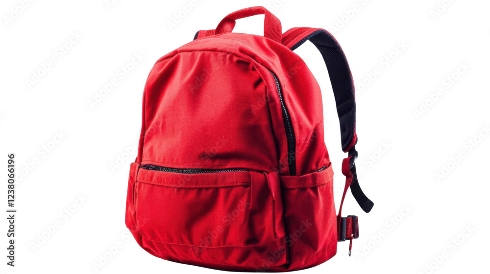 Red backpack isolated on transparent background ready for school Red backpack isolated on transparent background ready for school