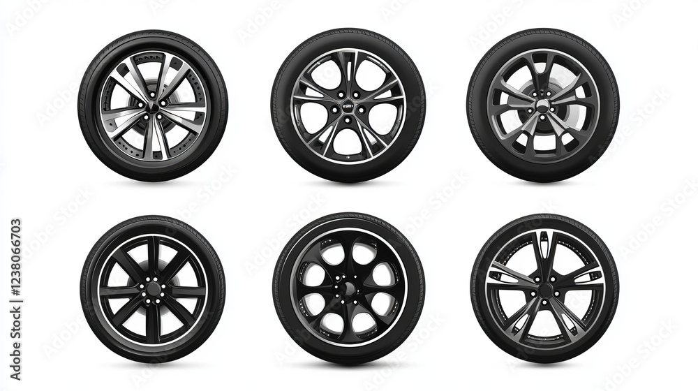 Wheel and tire set isolated on white for design. Vector version also available in gallery Wheel and tire set isolated on white for design. Vector version also available in gallery