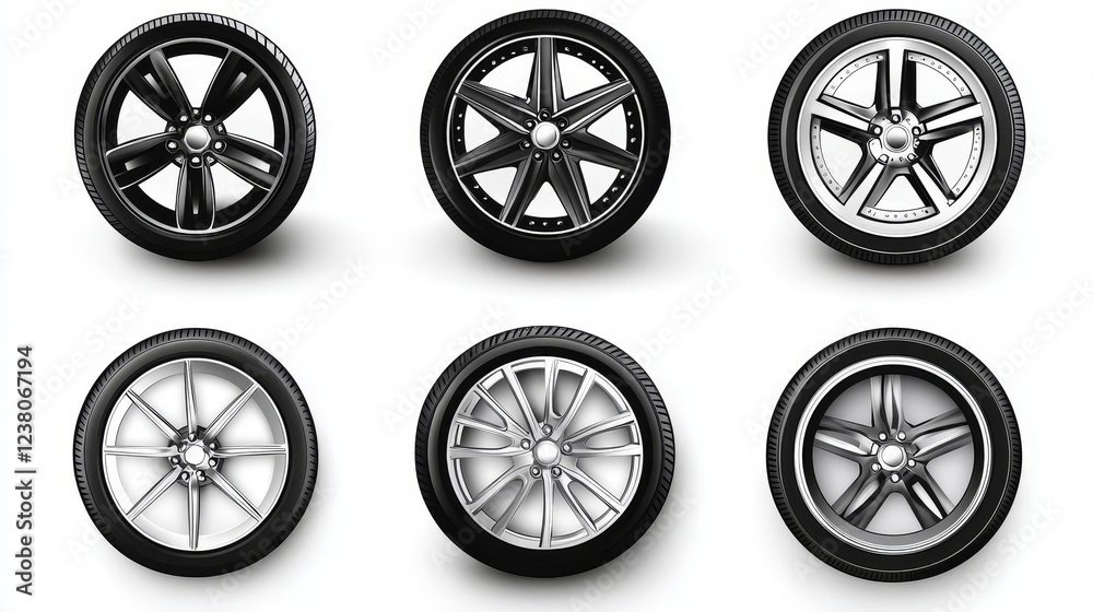 Wheel and tire set isolated on white for design. Vector version also available in gallery Wheel and tire set isolated on white for design. Vector version also available in gallery