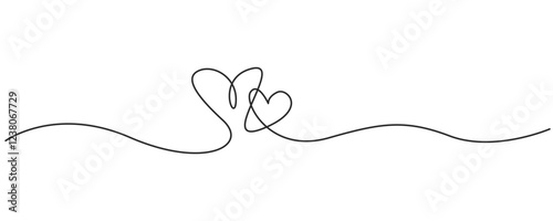 Heart contionous line drawing. Valentine day concept. Two love or heart line symbol. Editable stroke. PNG transparent