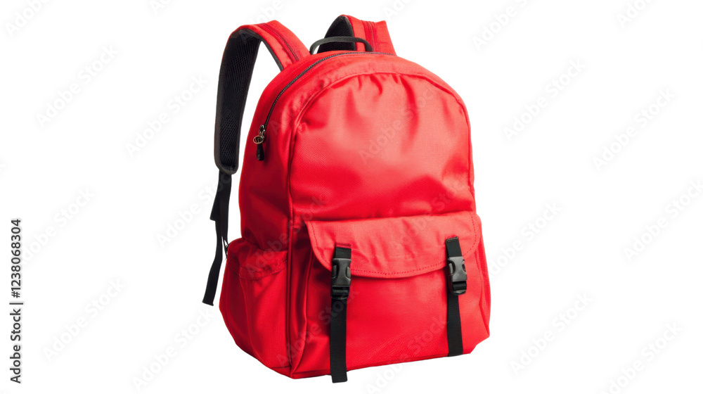Red backpack isolated on transparent background for easy integration Red backpack isolated on transparent background for easy integration