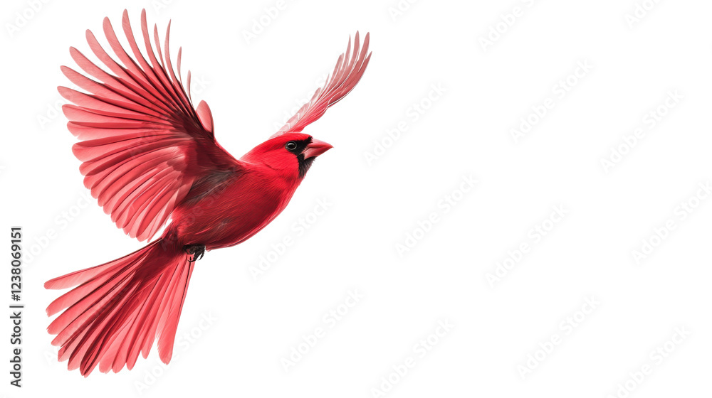 Obraz premium Red cardinal bird flying with open wings on transparent background