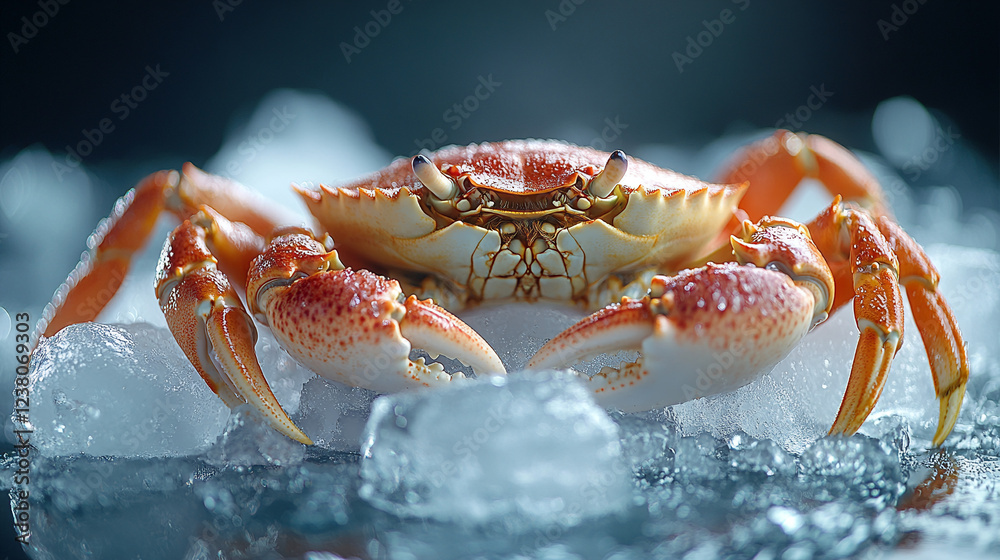 Fresh Crab Displayed on Ice for Premium Seafood Presentation Fresh Crab Displayed on Ice for Premium Seafood Presentation