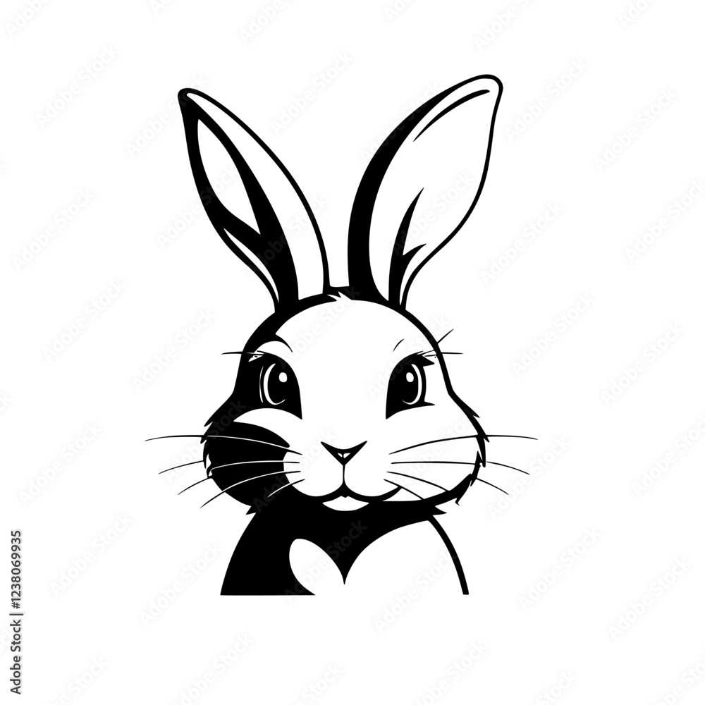 Adorable Black and White Rabbit Illustration - Cute Bunny Vector Graphic Adorable Black and White Rabbit Illustration - Cute Bunny Vector Graphic