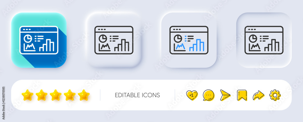 Fototapeta premium Seo statistics line icon. Neumorphic, Flat shadow, 3d buttons. Search engine optimization sign. Analytics chart symbol. Line seo statistics icon. Social media icons. Vector