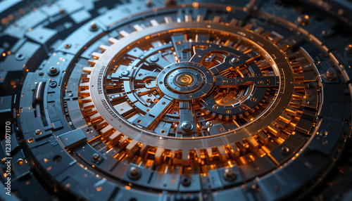 Wallpaper Mural Glowing gear mechanism showcases teamwork and efficiency on metallic surface Torontodigital.ca