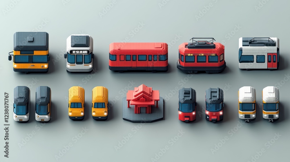 Low-Poly Public Transportation Models: A Collection of Pixelated Trains, Buses, and Trams Low-Poly Public Transportation Models: A Collection of Pixelated Trains, Buses, and Trams