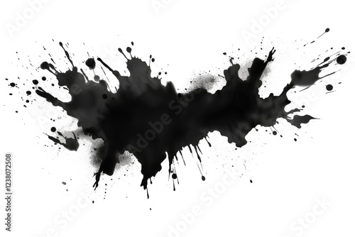 Black and white grunge ink splat on transparent background