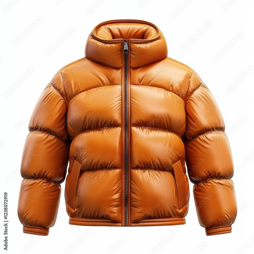 Obraz premium Puffer jacket with a high collar and insulated fabric, isolated on a clean white background