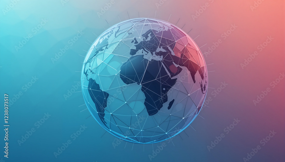 Floating geometric shapes globe illustrating sleek digital globalization Floating geometric shapes globe illustrating sleek digital globalization