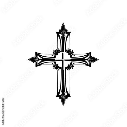 Ornate Cross: A Sacred Religious Symbol of Faith and Belief.  Elegant Christian Design, perfect for spiritual decor or religious art.