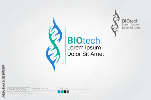Biotech Vector Logo Template. Biotechnology molecular concept, dna, human chromosome vector elements. Laboratory or clinic futuristic medicine, company isolated logo.