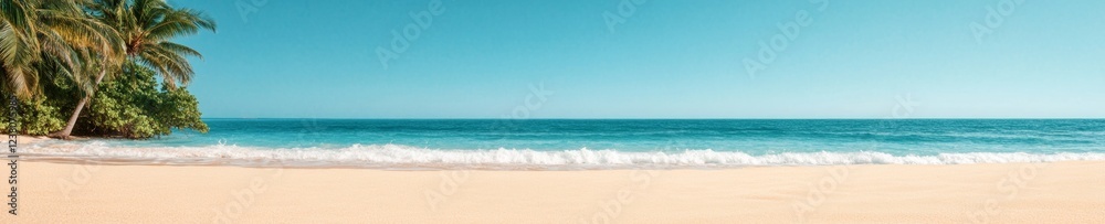 Curved Shoreline Aesthetic Pristine Tropical Beach with Palms and Aquatic Gradient - Escape Experience for Destination Marketing and Luxury Travel Promotions Curved Shoreline Aesthetic Pristine Tropical Beach with Palms and Aquatic Gradient - Escape Experience for Destination Marketing and Luxury Travel Promotions
