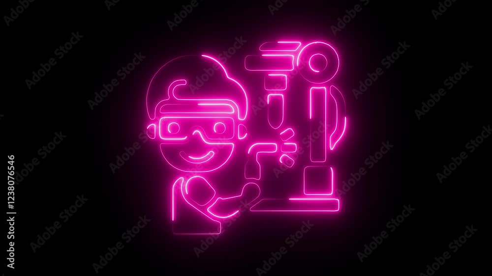 Glowing Neon Robotic Icon, Symbol of AI and Automation, HD Video Motion Graphic Animation on Black Background Glowing Neon Robotic Icon, Symbol of AI and Automation, HD Video Motion Graphic Animation on Black Background