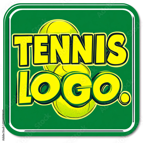 A graphic of a tennis logo on a green background. It contains two overlapping tennis balls and the text 